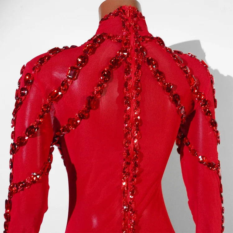 Rhinestone Mesh Jumpsuit Costume Set