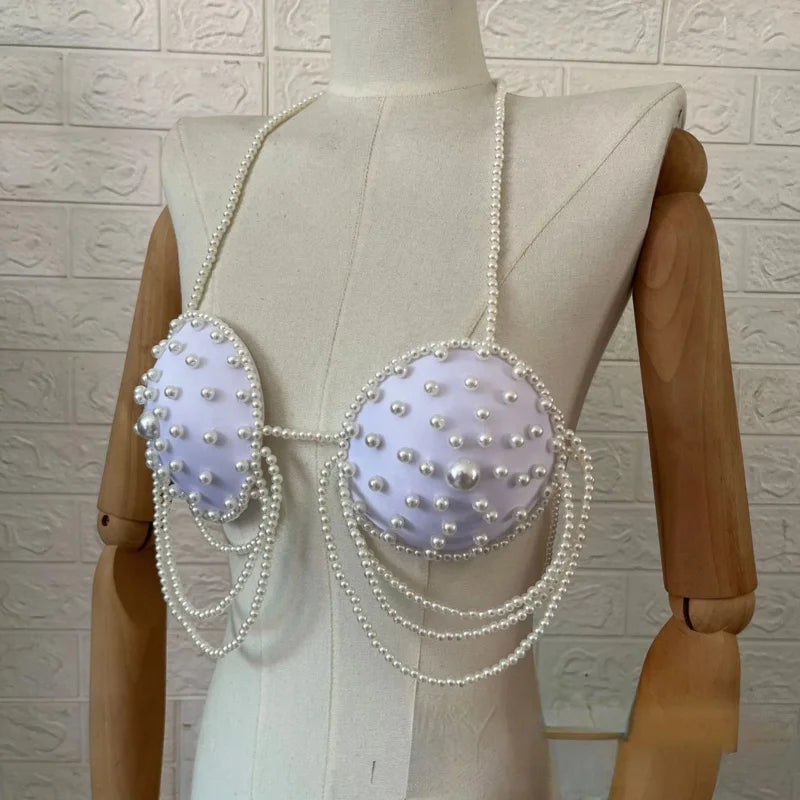 Hand-Beaded Pearl-Look Bra Body Chain