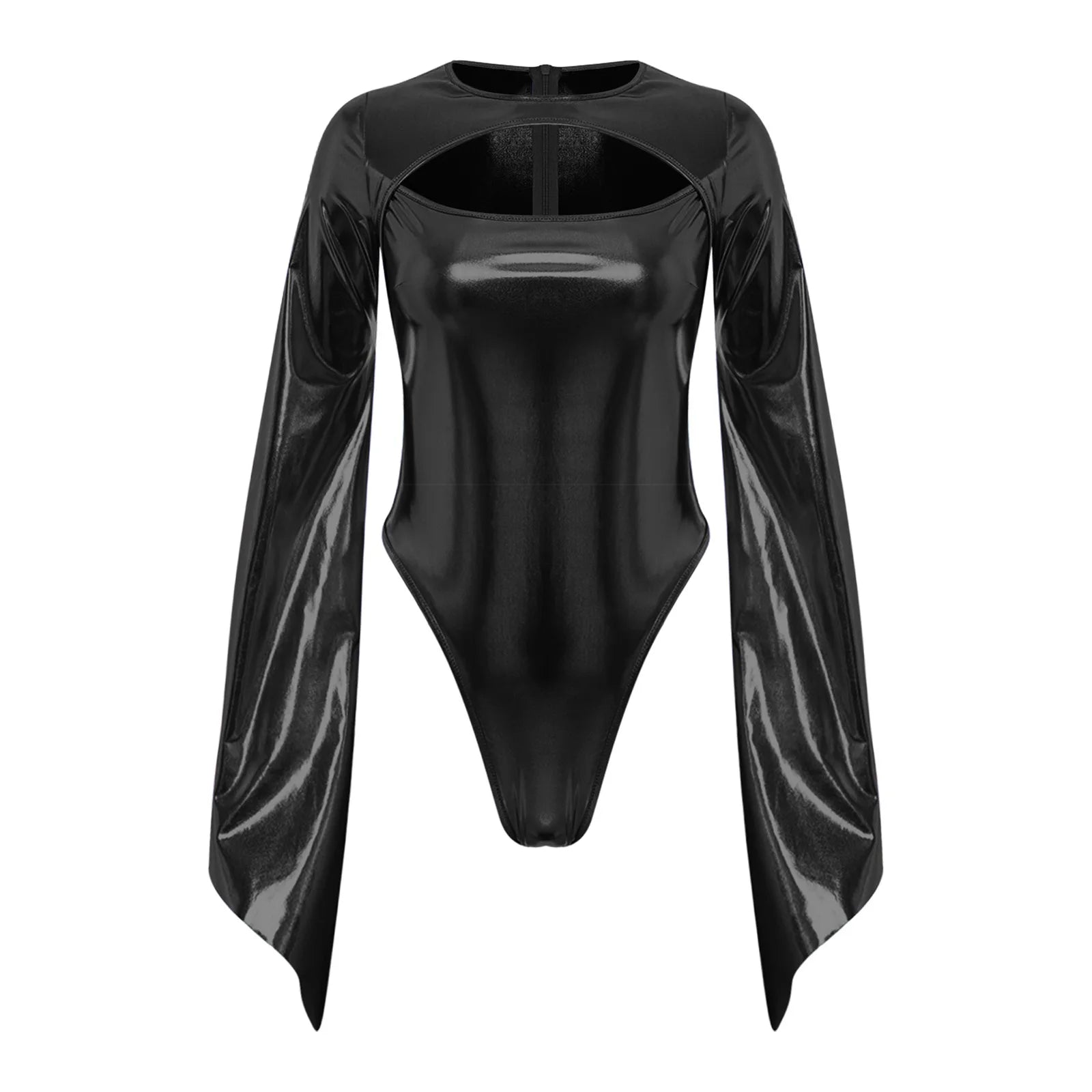 Metallic Flared Sleeve Cutout Disco Bodysuit & Metallic Rave Leotard