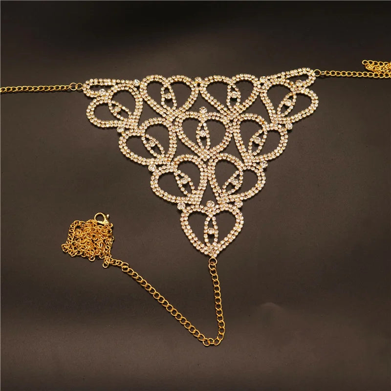 Heart Rhinestone Bra & Brief Body Jewelry