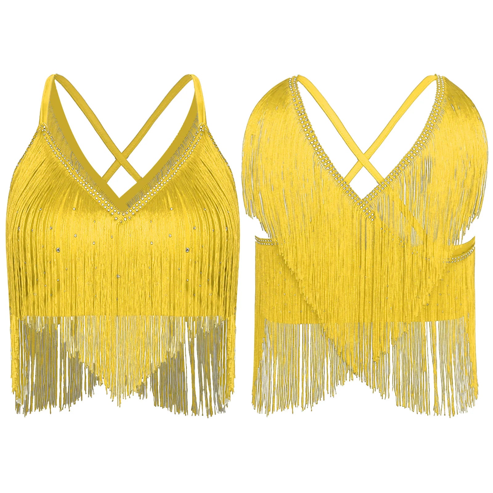 V-Neck Crisscross Back Tassel Fringe Crop Top Latin Salsa Dance Costume