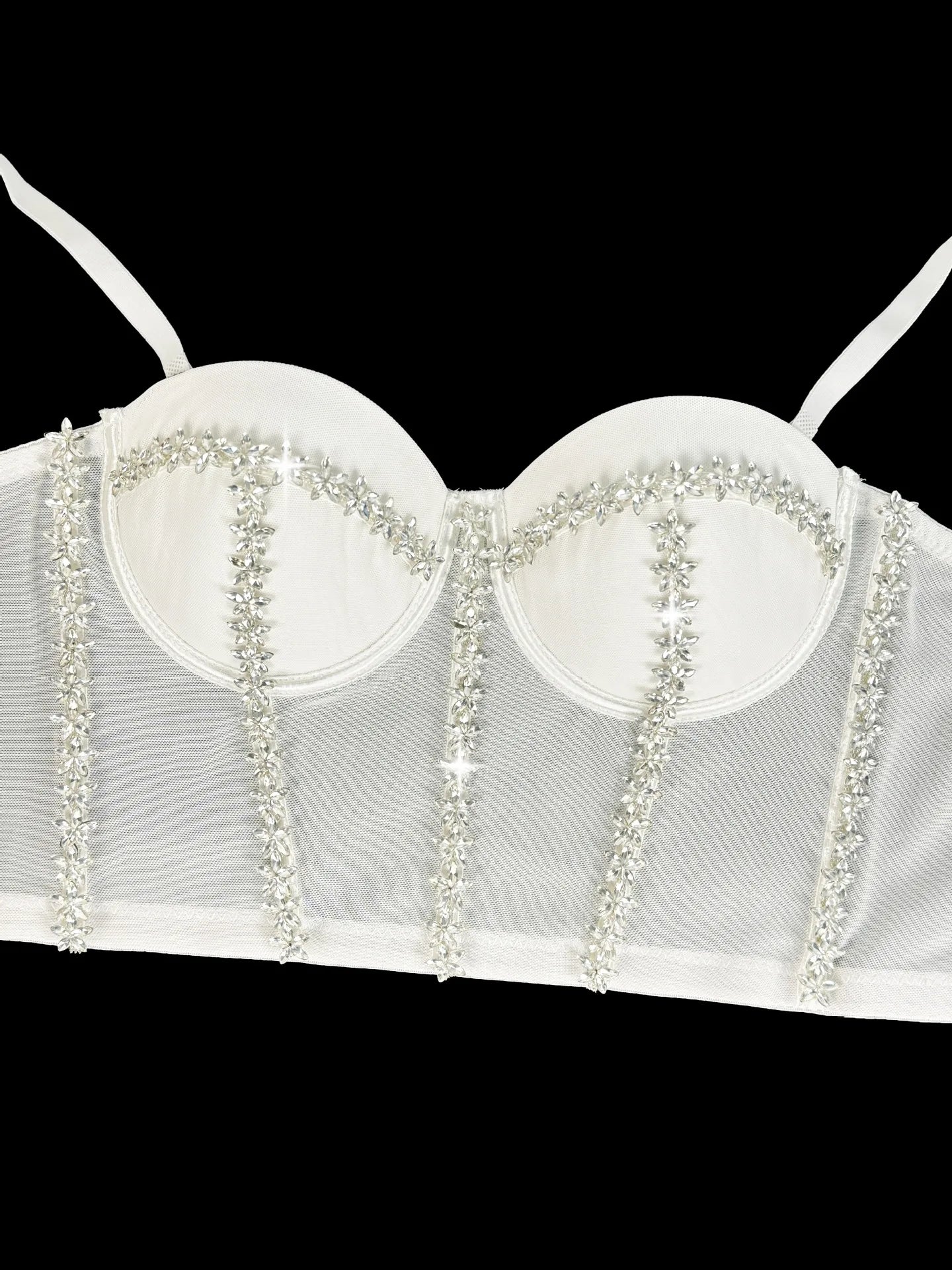 Crystal Embroidered Bustier Corset Crop Top Evening Party Stage Bralette