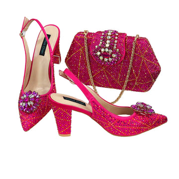 Italian Shoe and Bag Set With Decorated with Rhinestone