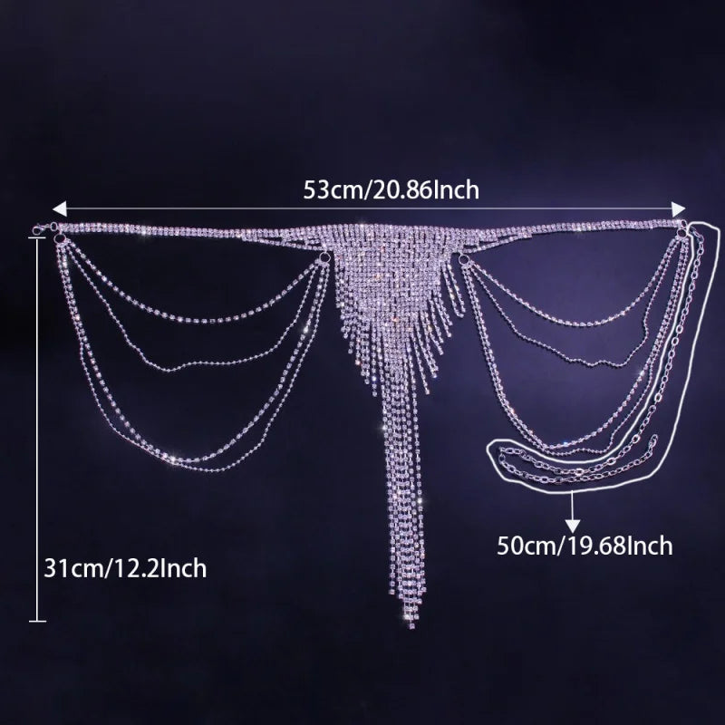 Multilayer Rhinestone Tassel Waist Chain