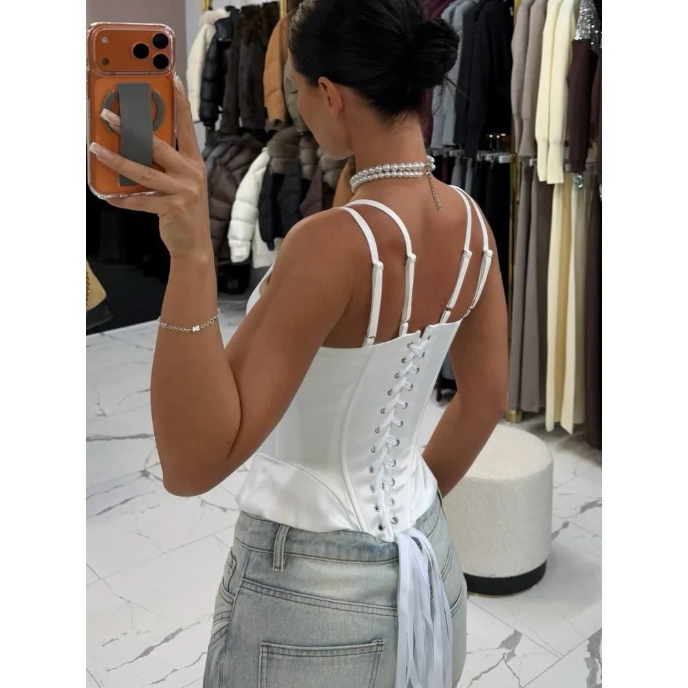 Lace-Up Corset Cami Crop Top & Streetwear Party Tank