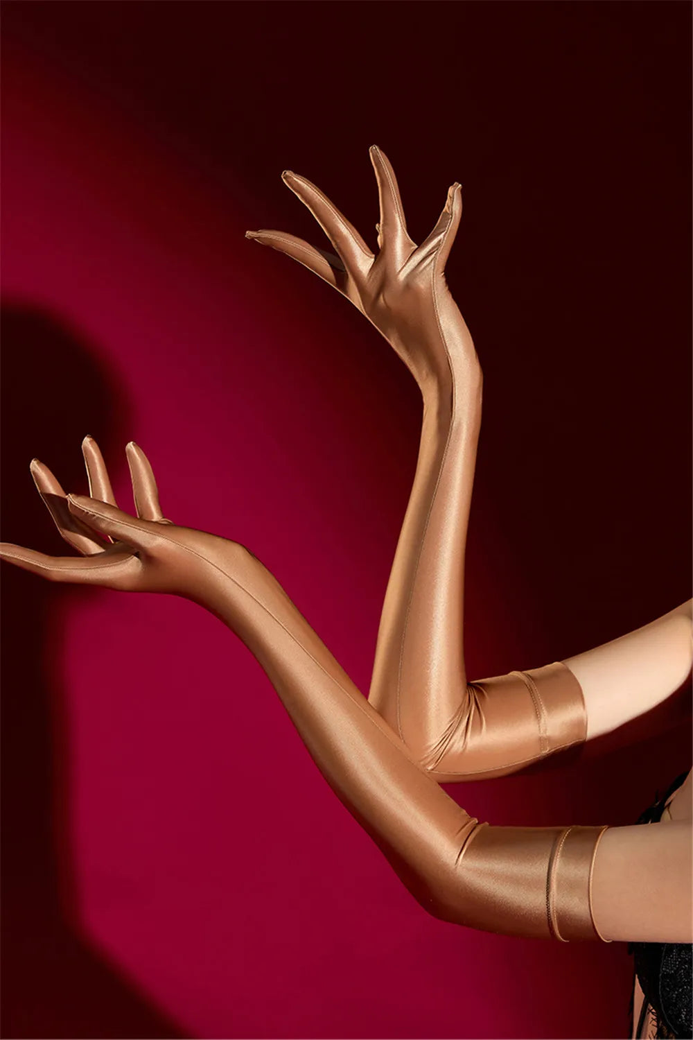 Oil Glossy Satin Smooth Five-Finger Long Elbow Gloves High-Stretch Luxury Evening Gloves