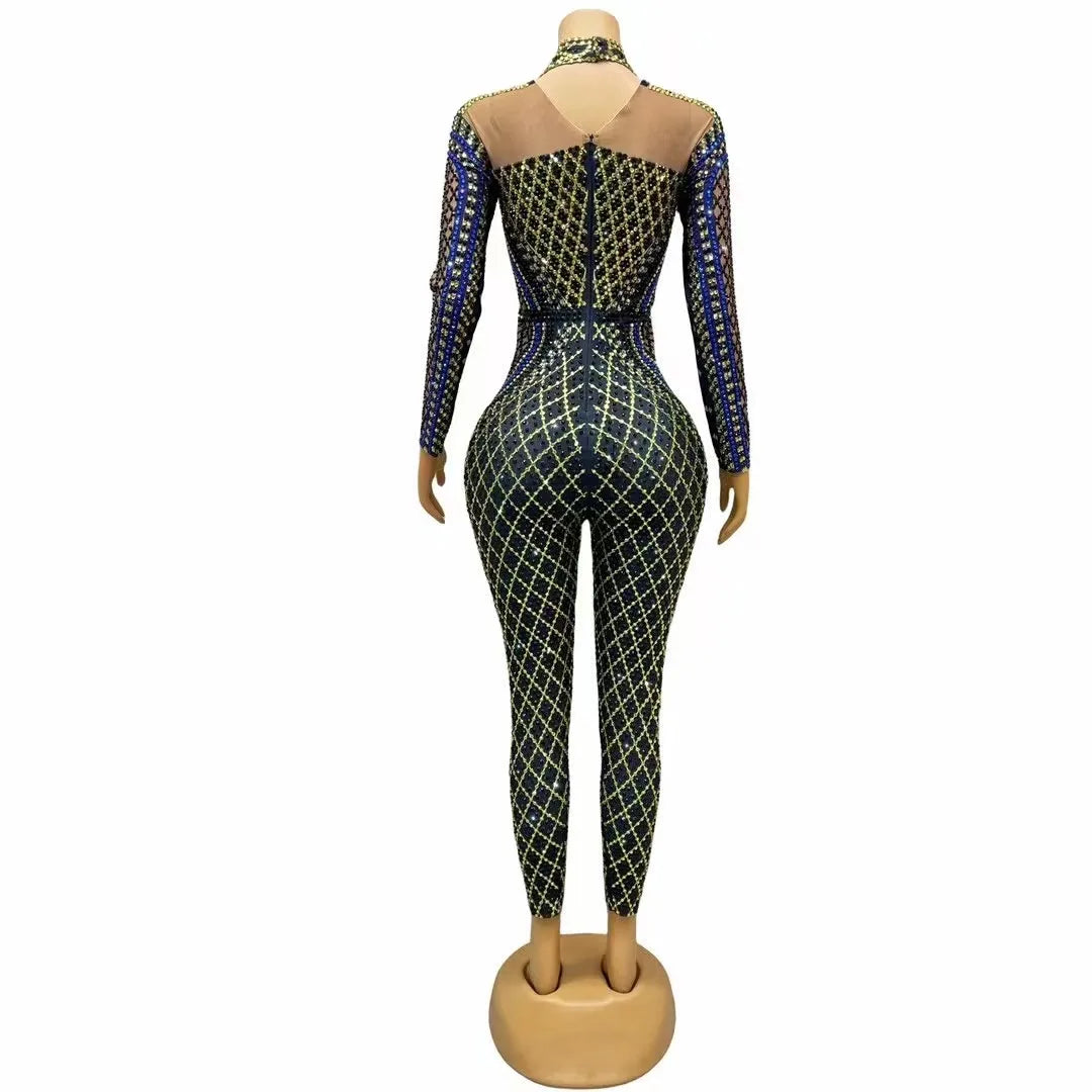 Women's Rhinestone Sparkly Jumpsuit | Sexy Stage Costume for Prom, Club, Birthday & Festival