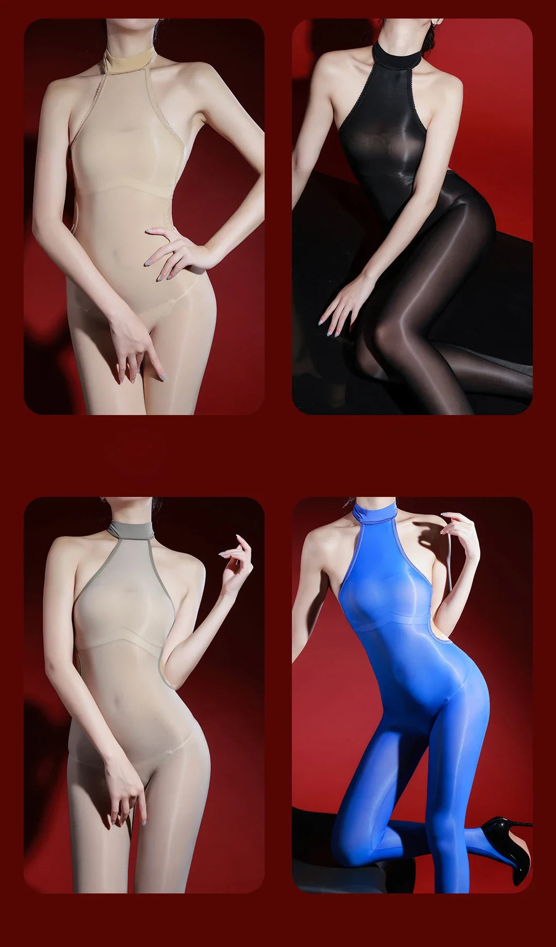 5D 912 PIN Backless Halter Bodysuit Women Backless Jumpsuit Oil Shiny Glossy Elastic Yoga Shaping  Tights Maid Party Leotard