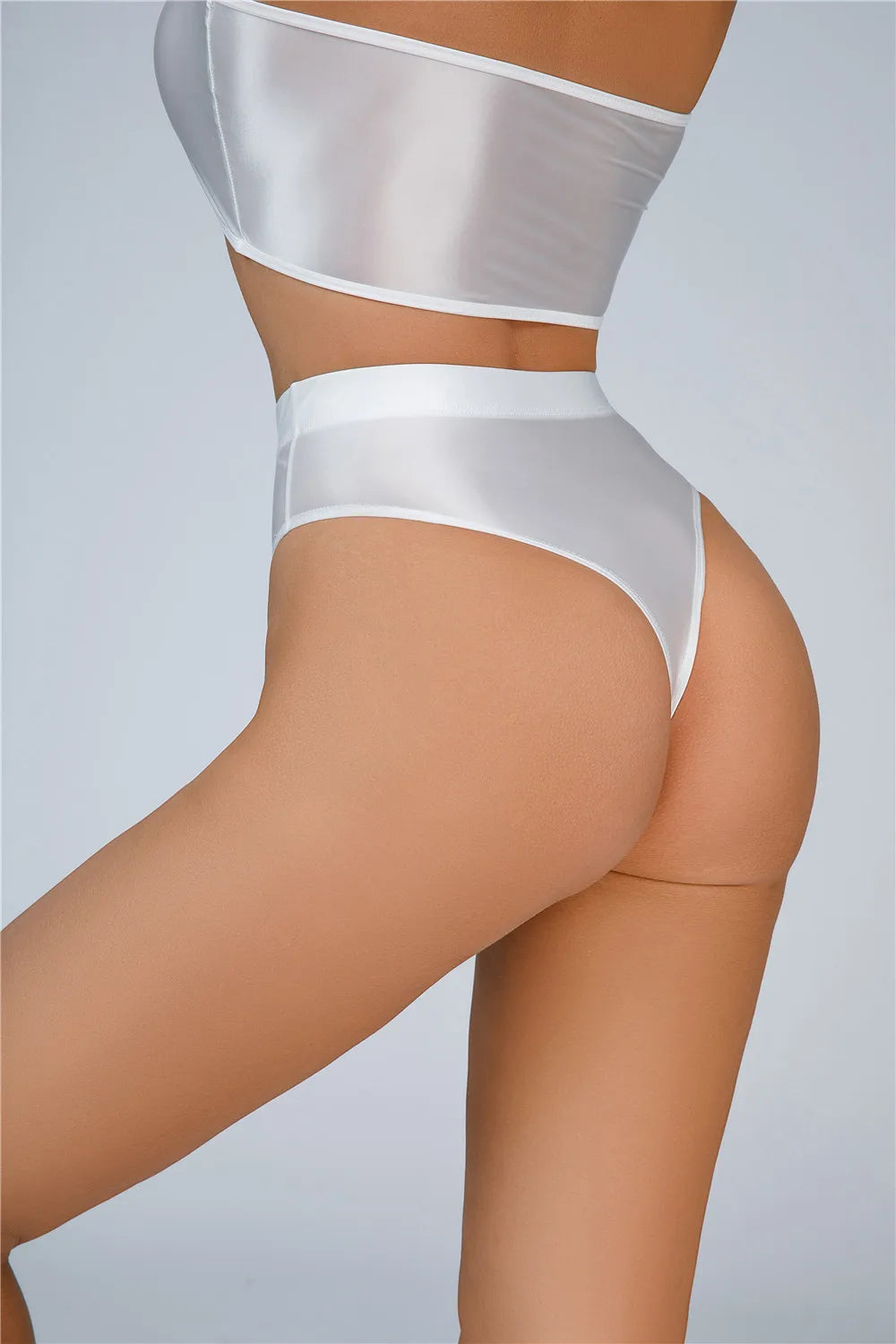 High-Waist Oil Glossy Sheer G-String Thong Satin Smooth Seamless Briefs