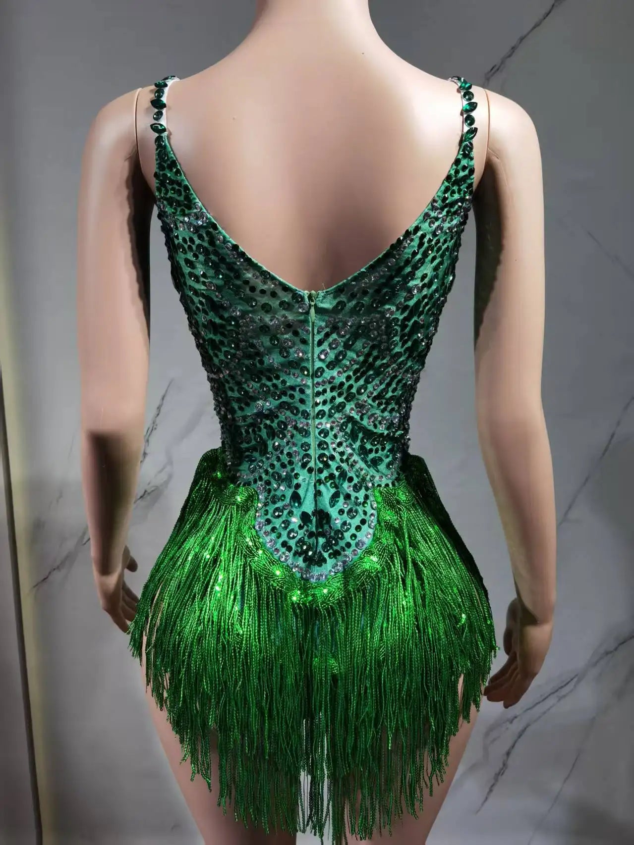 The Stardust Festival Fringe Bodysuit – Luxury Rhinestone Tassel Showgirl Costume