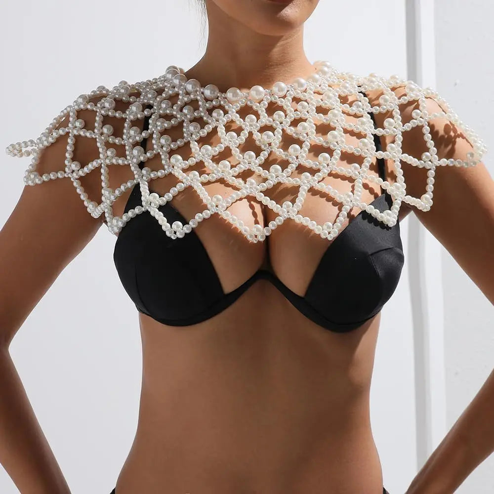 Openwork Simulated Pearl Shoulder Shawl