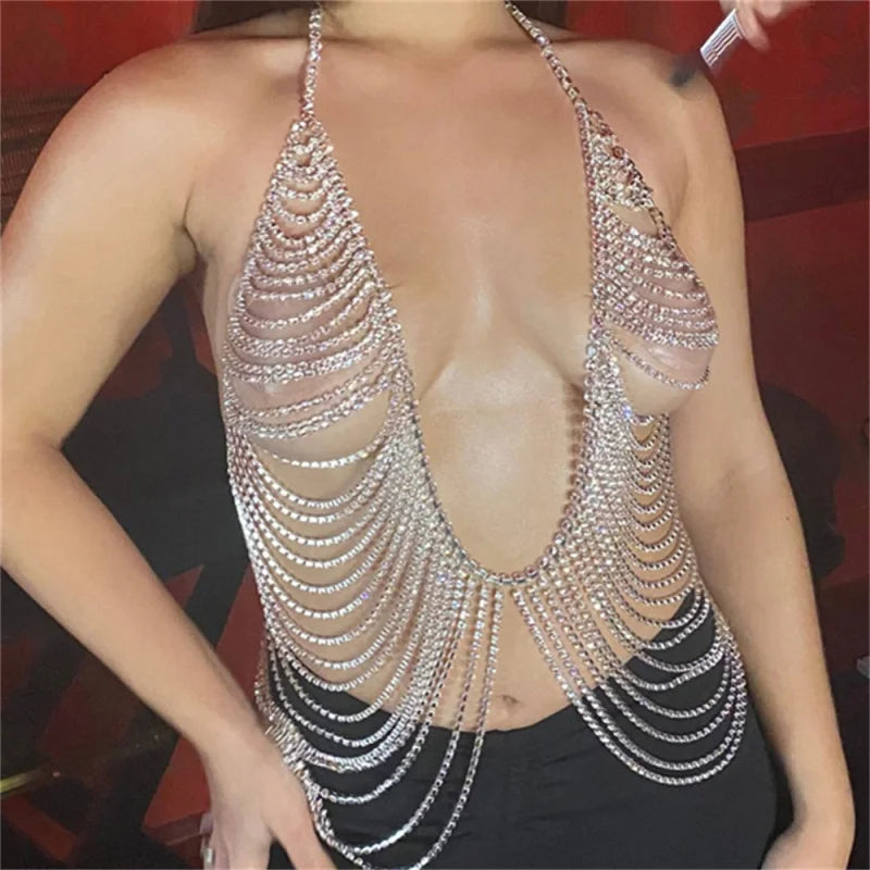 Multilayer Rhinestone Stage Bra Chain