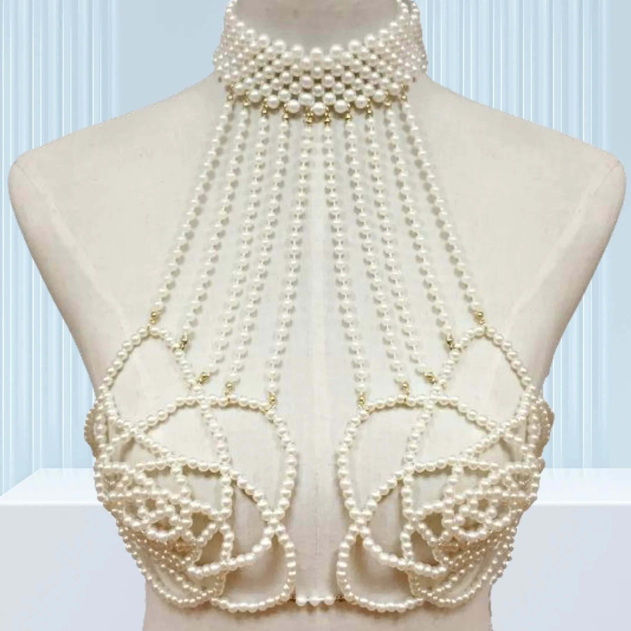 Handmade Pearl Shoulder Harness & Waist Bikini Body Chain Jewelry