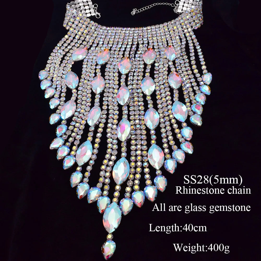 Rhinestone Crystal Long Fringe Tassel Necklace