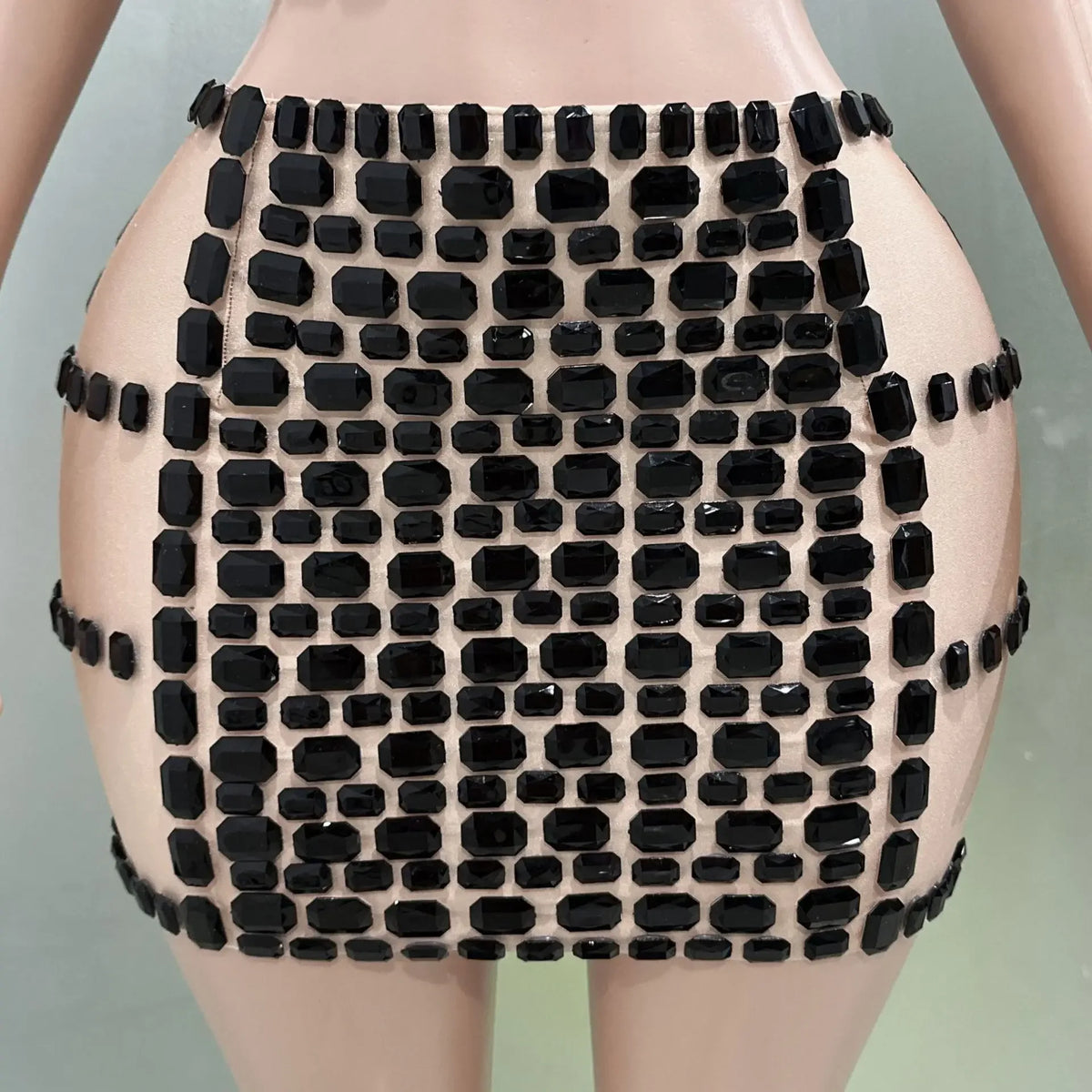 Vintage-Inspired Sparkly Rhinestones Two-Piece Backless Top And Mini Skirt Set