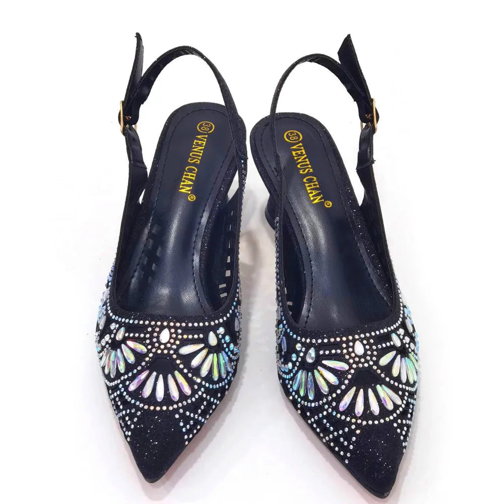 Italian Design Slope Heel Sequin Elegant Shoes and Bag Set