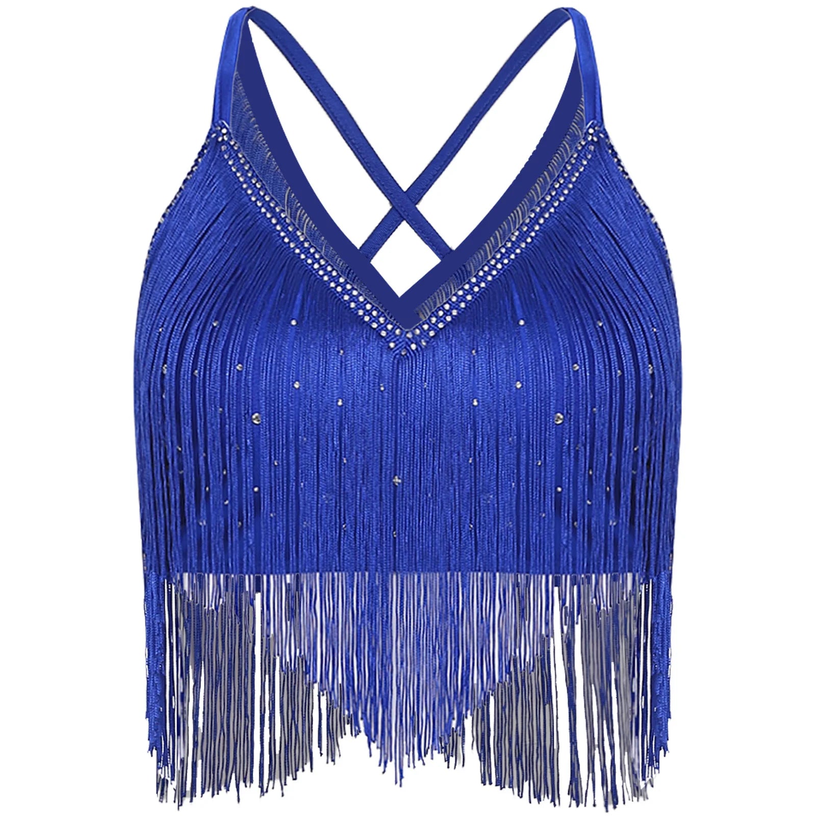 V-Neck Crisscross Back Tassel Fringe Crop Top Latin Salsa Dance Costume