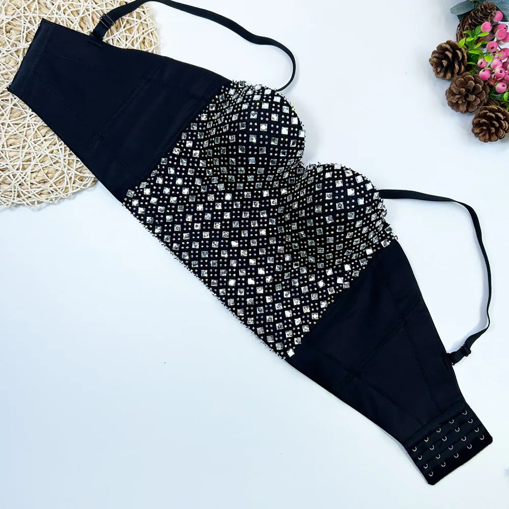 Diamond Mesh Studded Bustier Corset Crop Top High Street Evening Bralette