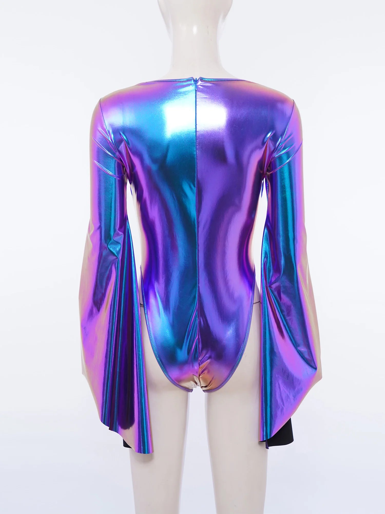 Metallic Flared Sleeve Cutout Disco Bodysuit & Metallic Rave Leotard