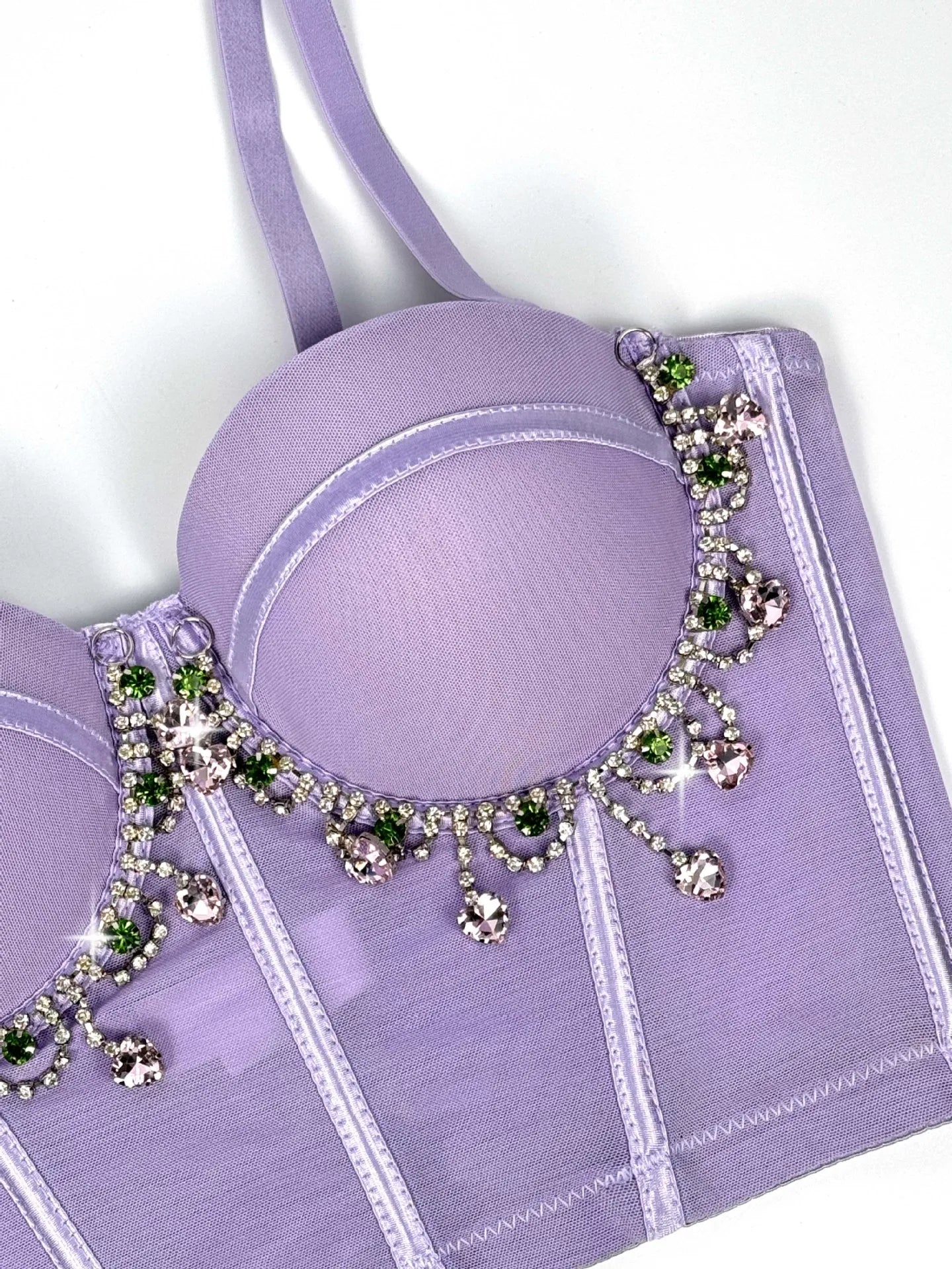 Mesh Bustier Corset Crop Top Diamond Embroidery Tassel Evening Party Bralette