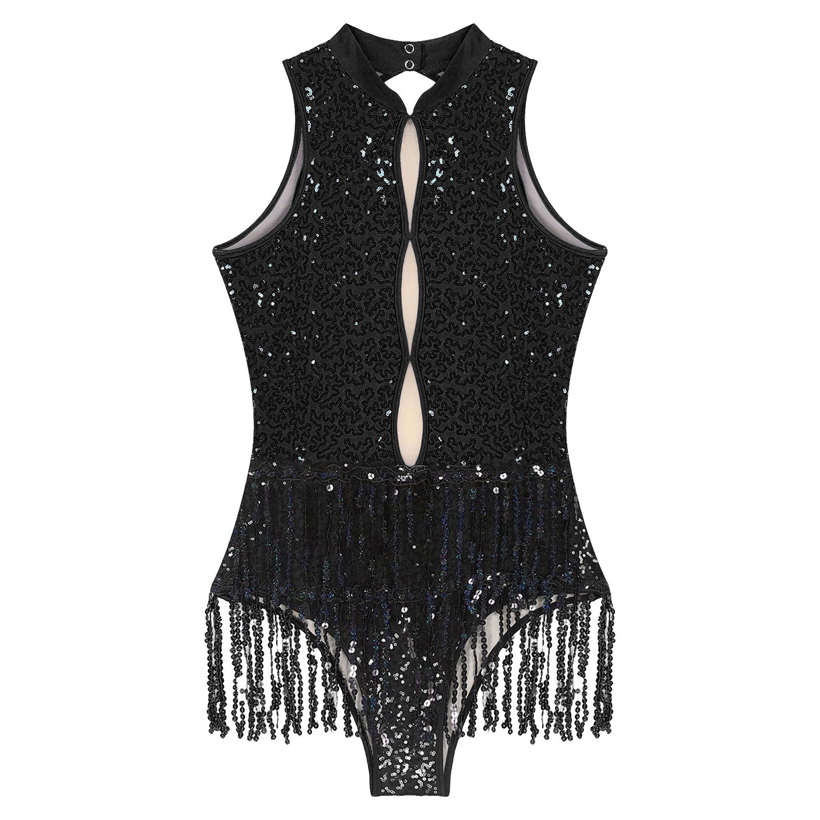 Glitter Sequin Fringe Latin Dance Leotard & Backless Performance Bodysuit