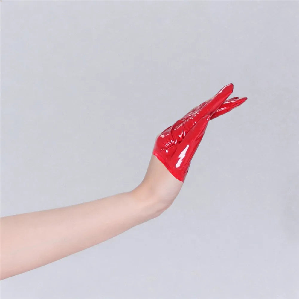 Glossy PU Faux Leather Fingerless Half Gloves High-Stretch Dance & Cosplay Gloves