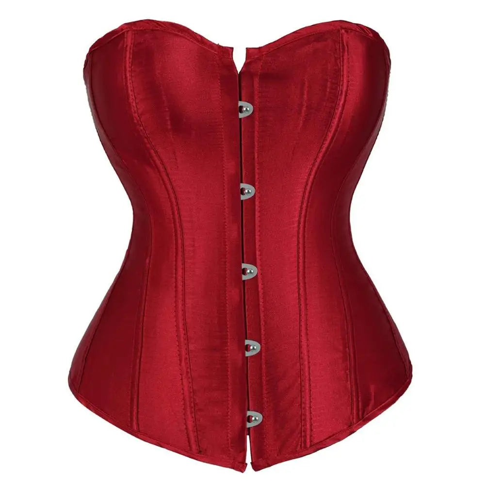 Vintage Overbust Corset Plus Size Satin Lace-Up Bustier Top