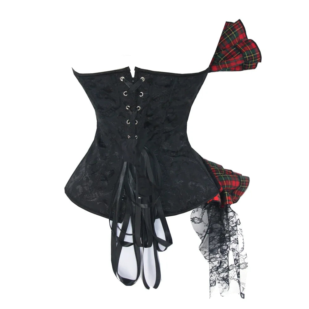 Victorian Ruffle Floral Lace Overbust Corset Bustier Body Shaper Top