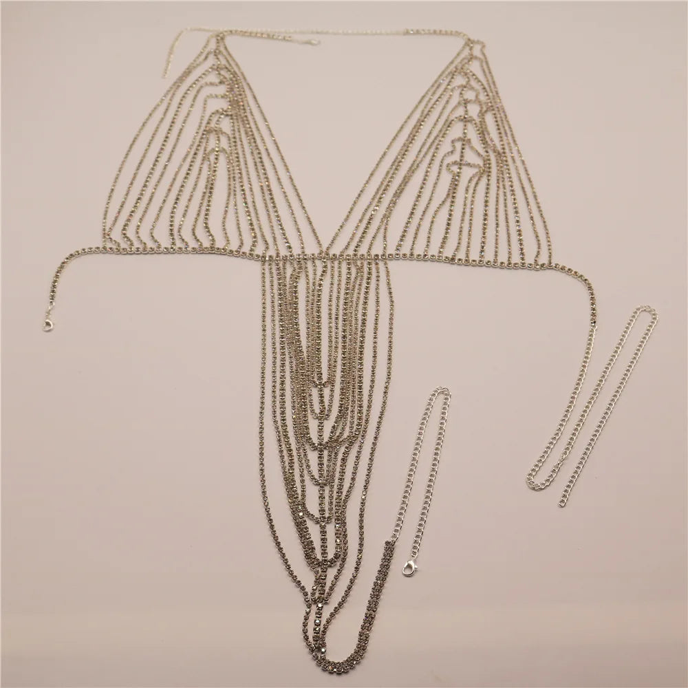 Dazzling Multilayer Fringed Body Chain & Jumpsuit Bikini Set