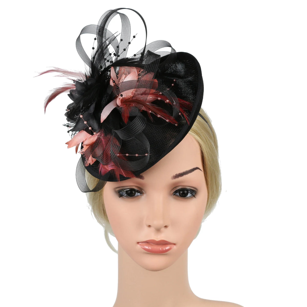 Feather Flower Mesh Fascinator with Clip & Headband