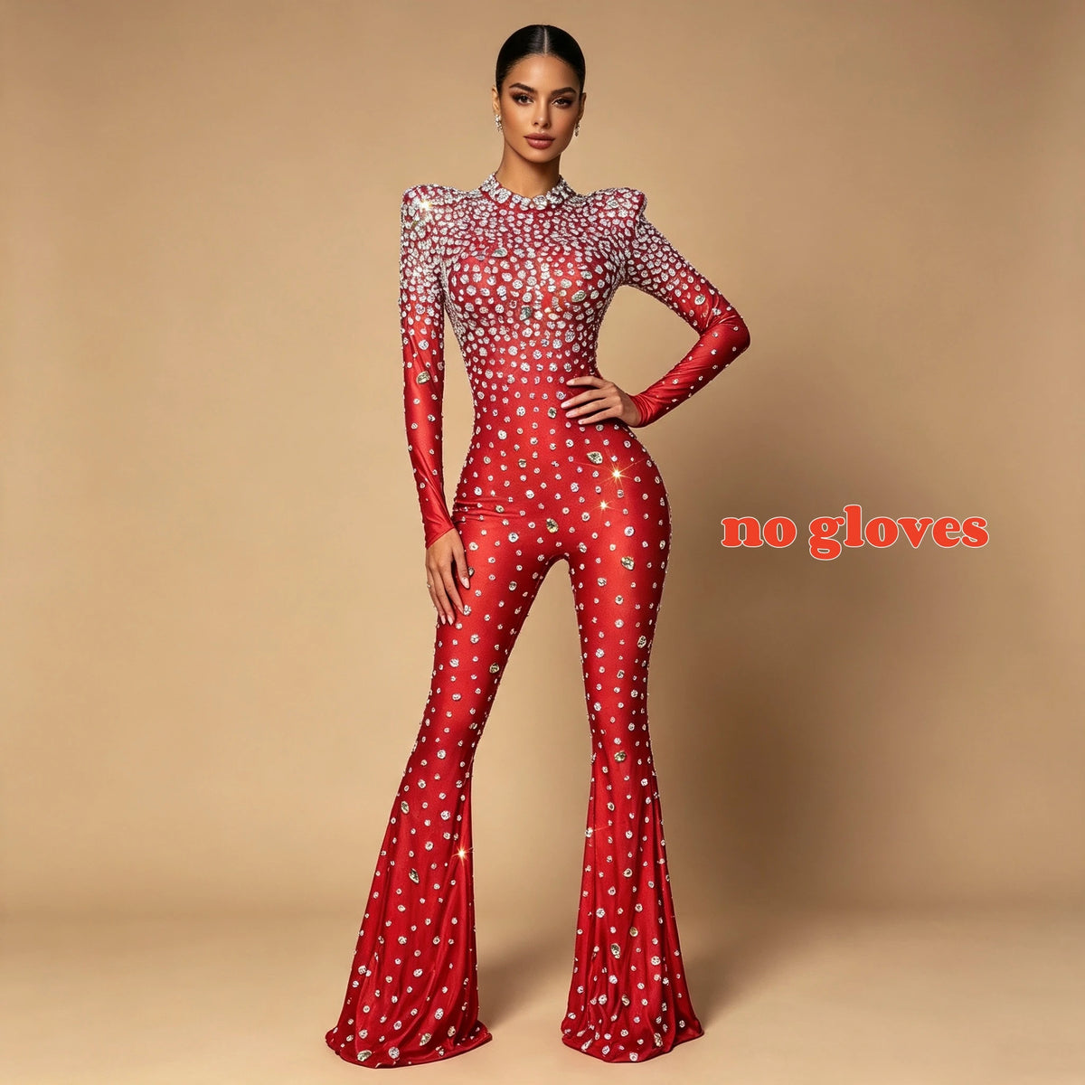 High Grade Sparkly Rhinestones Bell-Bottoms Jumpsuit Cocktail Party Fashion Show Singer Dancer Performance Costume