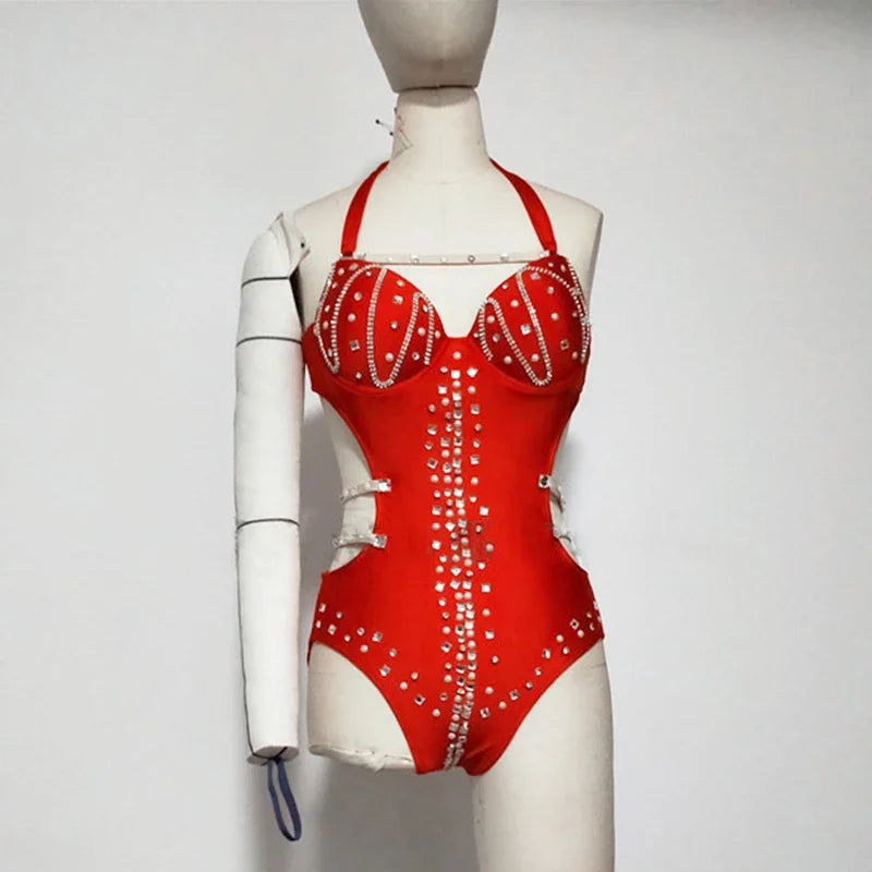 Backless Rhinestone Performance Bodysuit