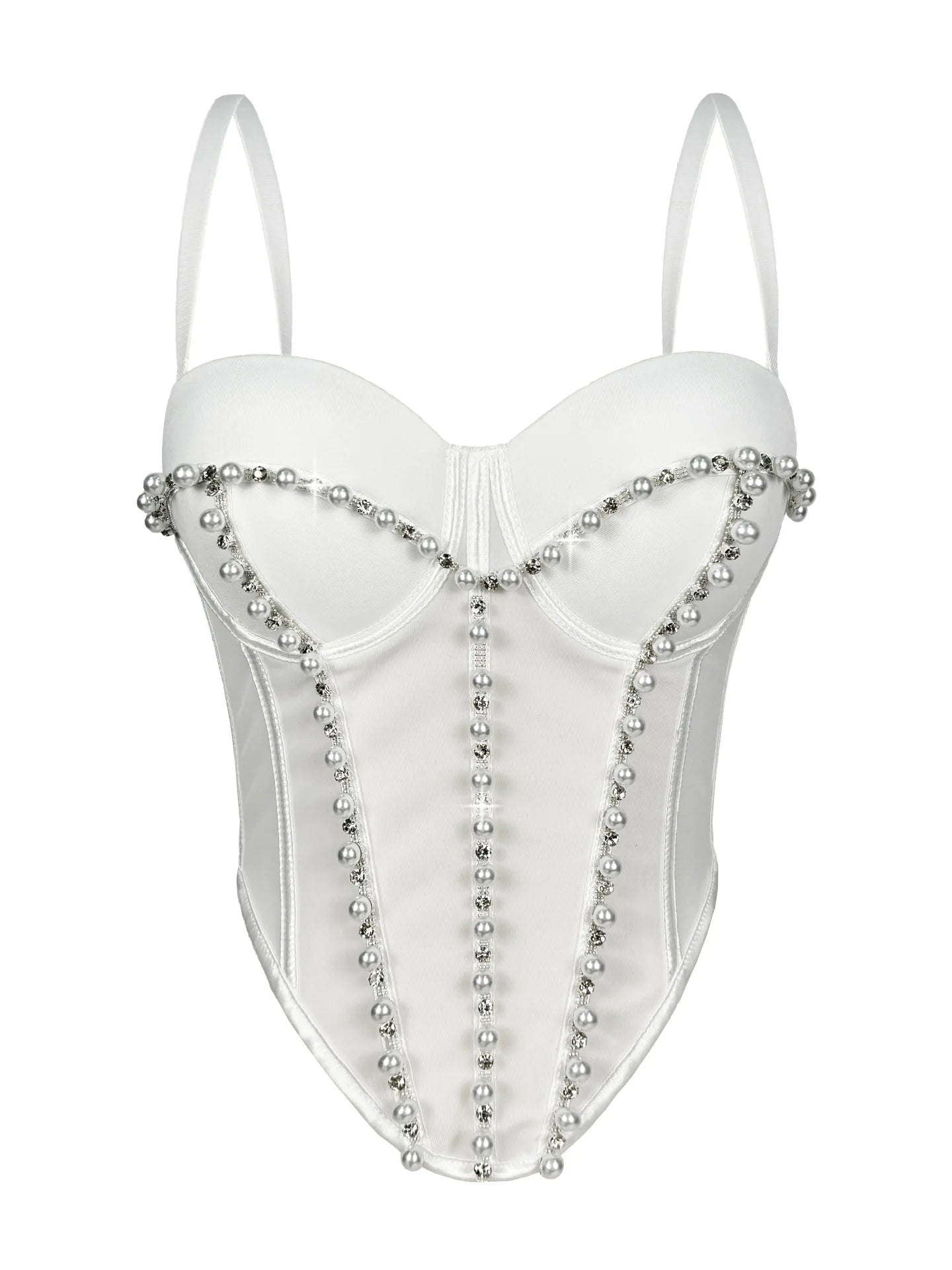 Pearl Embroidered Bustier Corset Crop Top High Street Evening Bralette