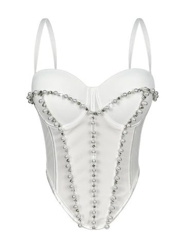 Pearl Embroidered Bustier Corset Crop Top High Street Evening Bralette