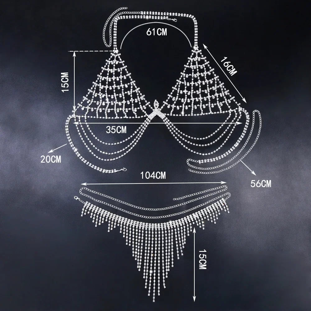 Rhinestone Chain Bra And Thong Set