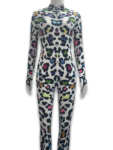 Rainbow Dalmatian Spot Print Zip Catsuit Colorful Spotted Cosplay Stage Jumpsuit