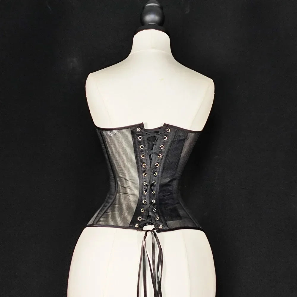 Strapless Breathable Mesh Corset Bustier Built-In Bra Boned Waist Cincher Top