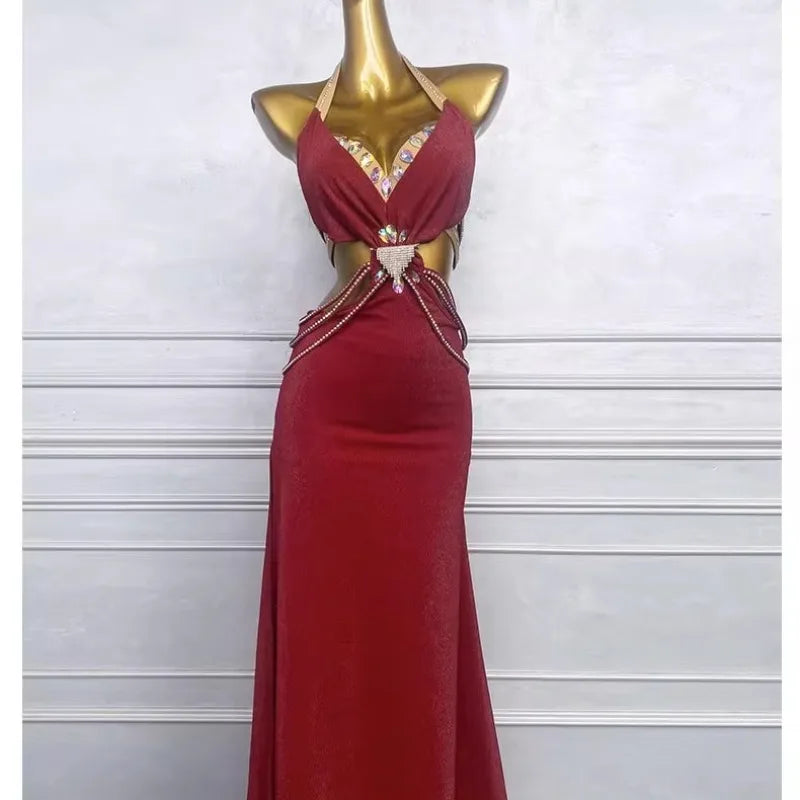 Custom Beaded & Embroidered Red Oriental Belly Dance Suit Performance Costume