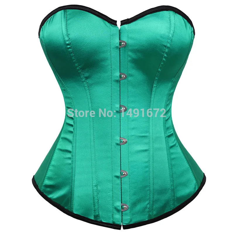 Vintage Overbust Corset Plus Size Satin Lace-Up Bustier Top