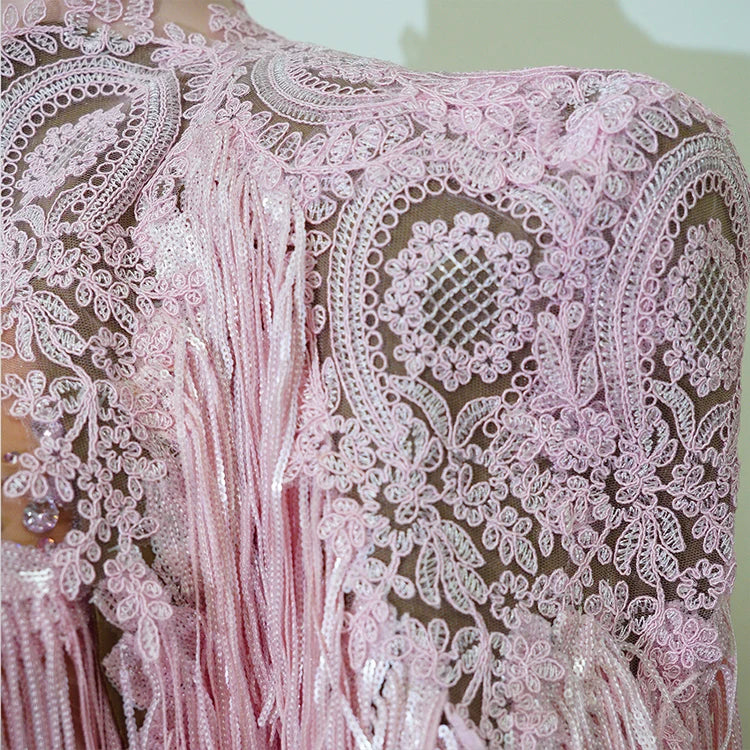 Rhinestone Tassel Fringe Jacket And Dress Costume Set