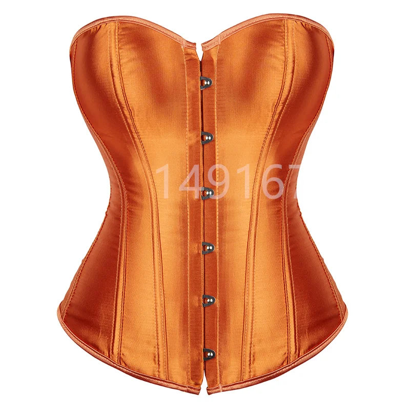 Vintage Overbust Corset Plus Size Satin Lace-Up Bustier Top