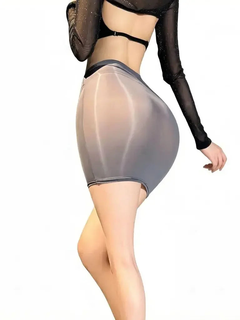 Sexy Women Ice Silk Package Hip Skirt Thin Sheer See Through Elastic Mini Micro Skirts Summer Nightclub Party Maid Skirt Plus