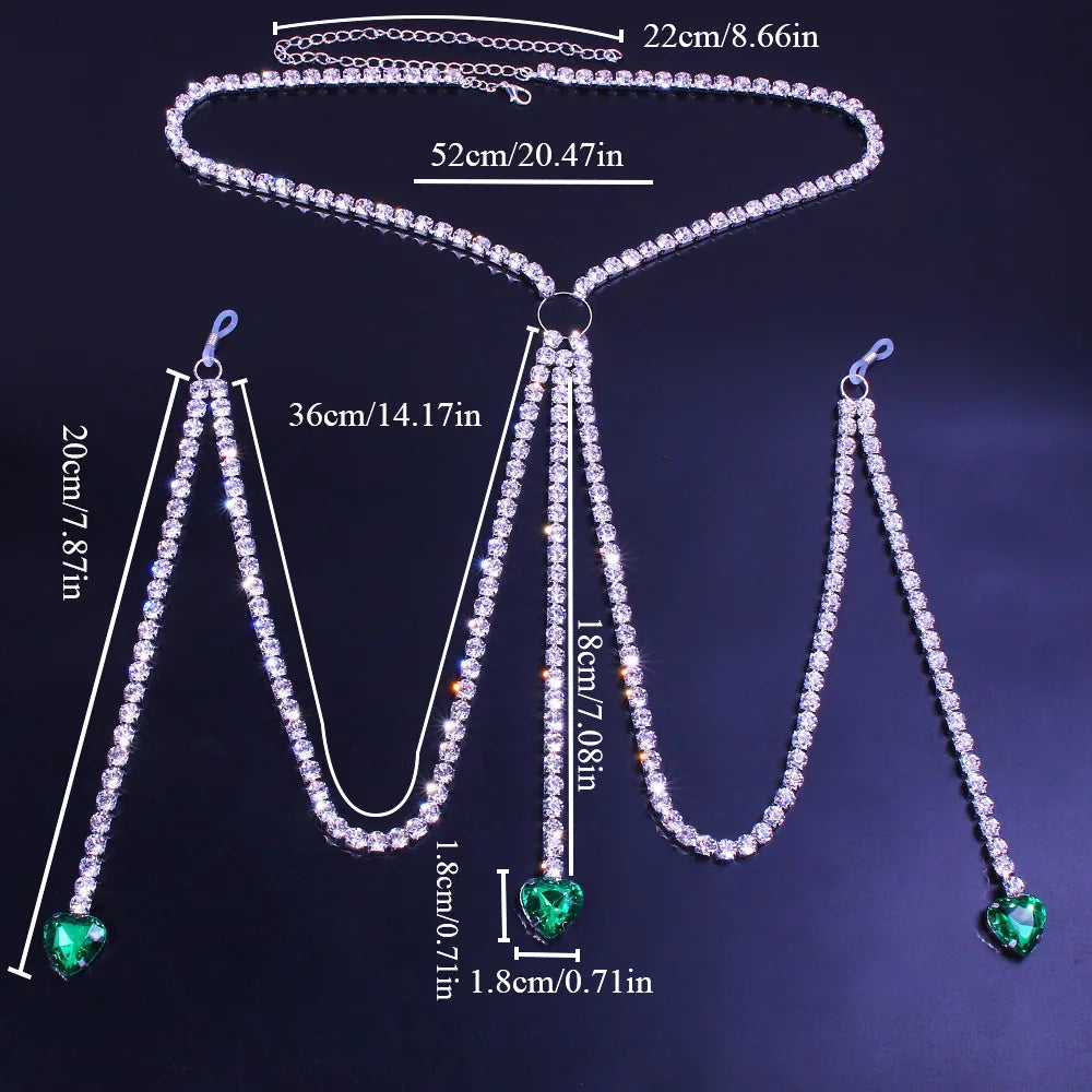 Dazzling Rhinestone Fringed Chest Chain & Love Heart Body Jewelry