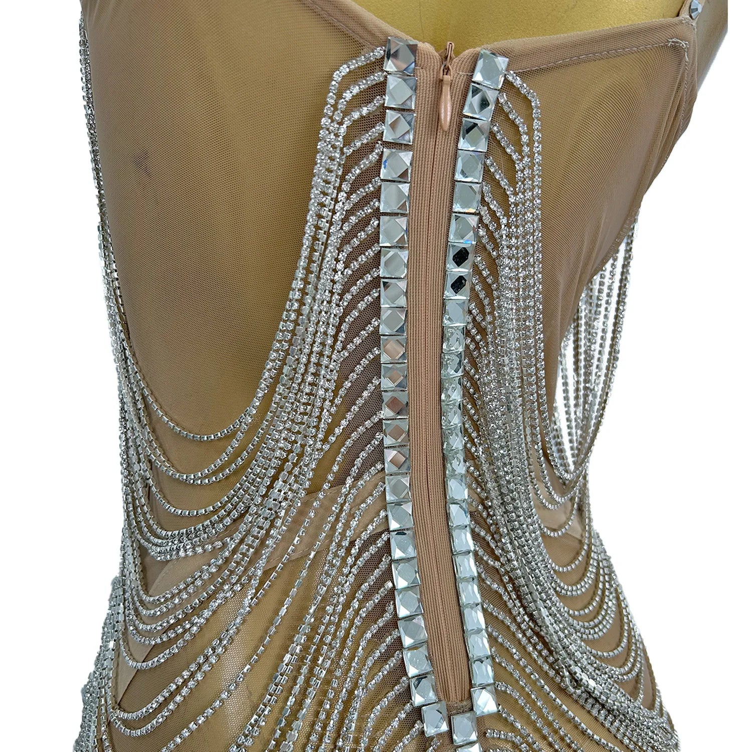 Hollow-Out Rhinestone Tassel Party Mini Dress & Latin Dance Wear