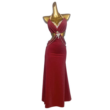 Custom Beaded & Embroidered Red Oriental Belly Dance Suit Performance Costume