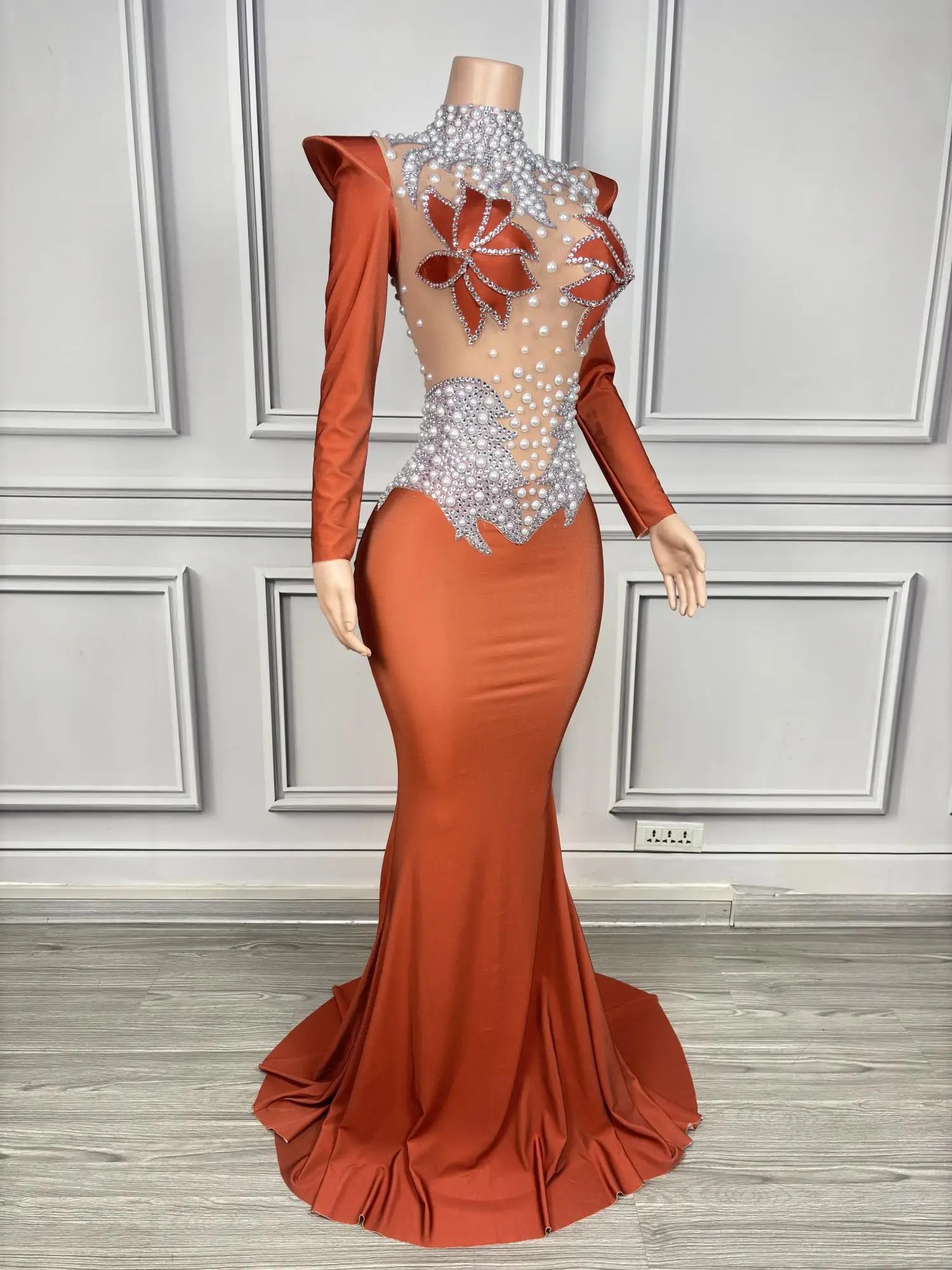 Rhinestone Floral Embroidered Mermaid Gala Gown & Trailing Evening Dress
