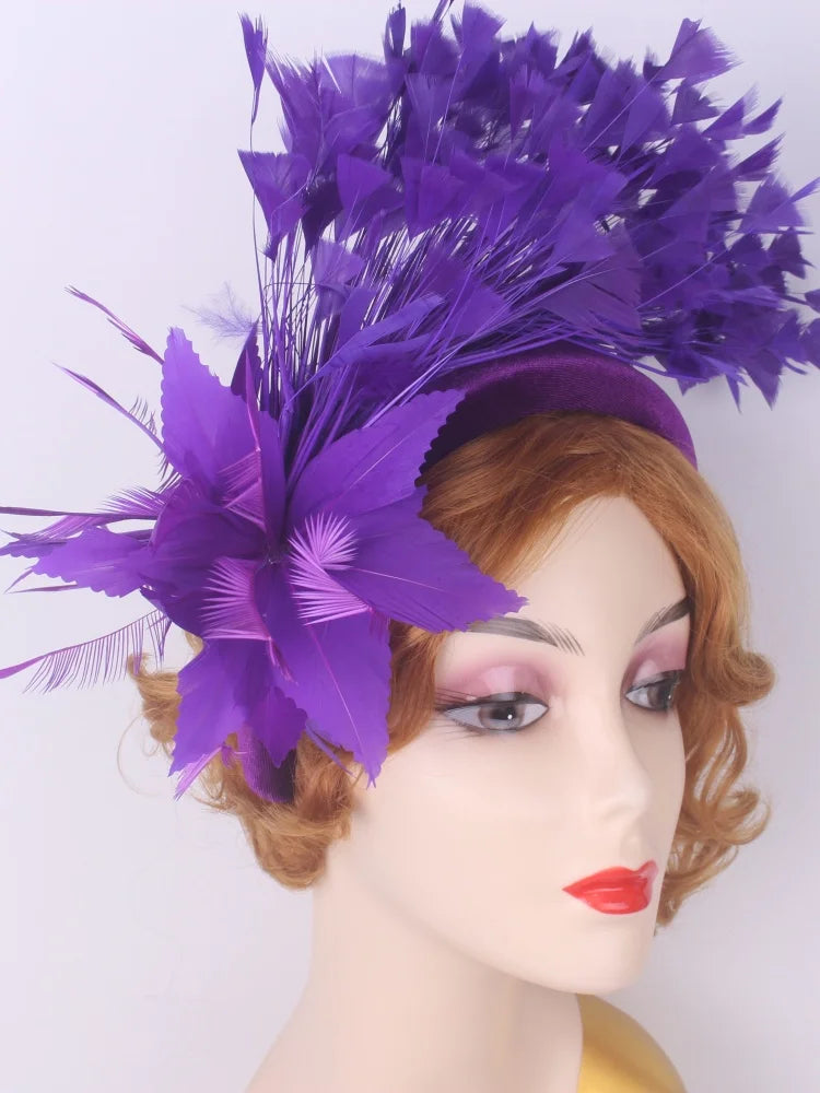 25cm Feather Floral Ribbon Fascinator Headband Kentucky Derby Cocktail Tea Party Hat