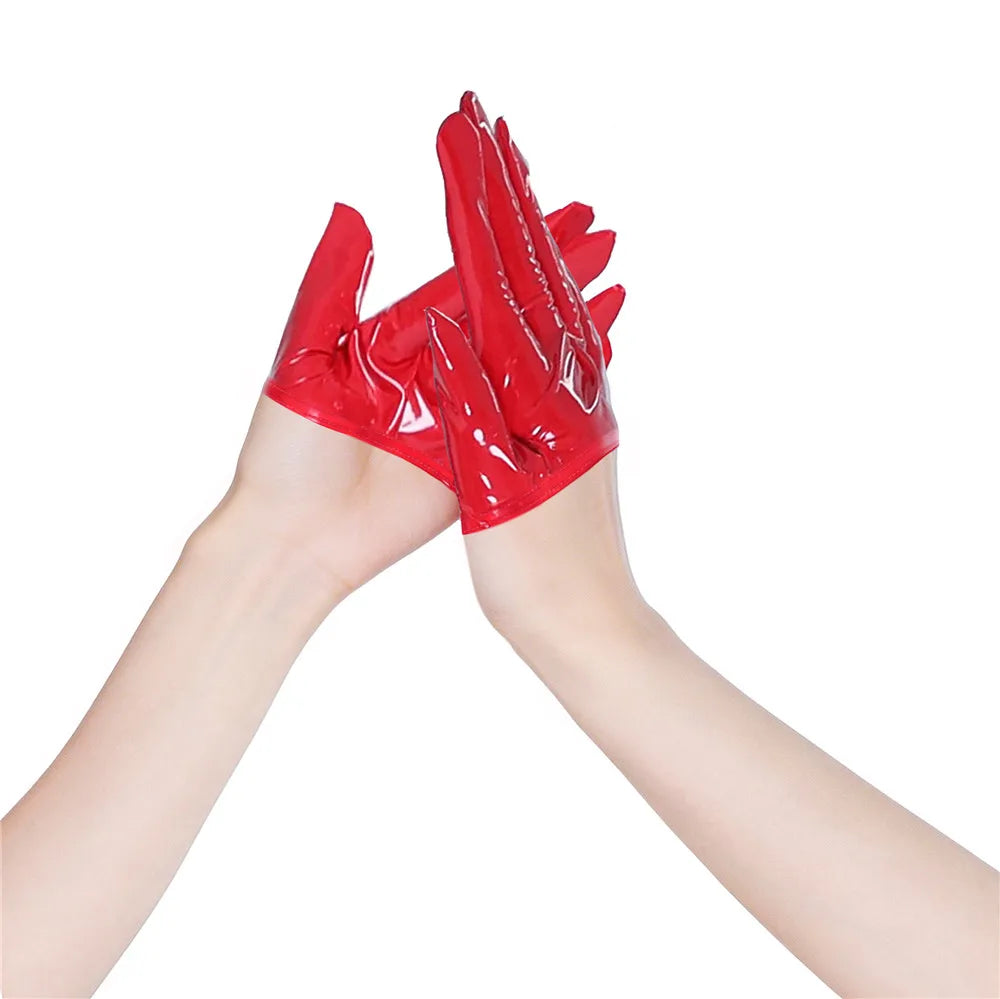 Glossy PU Faux Leather Fingerless Half Gloves High-Stretch Dance & Cosplay Gloves