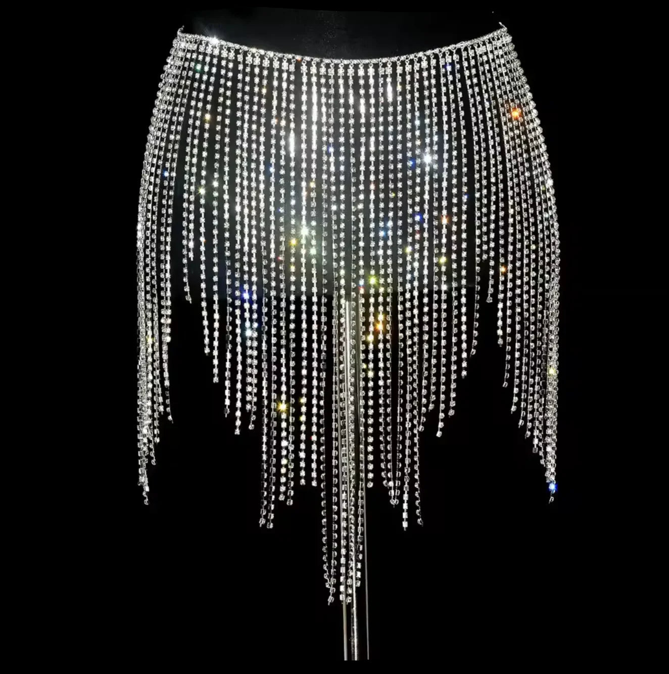 Dazzling Crystal Tassel Body Chain & Skirt Set