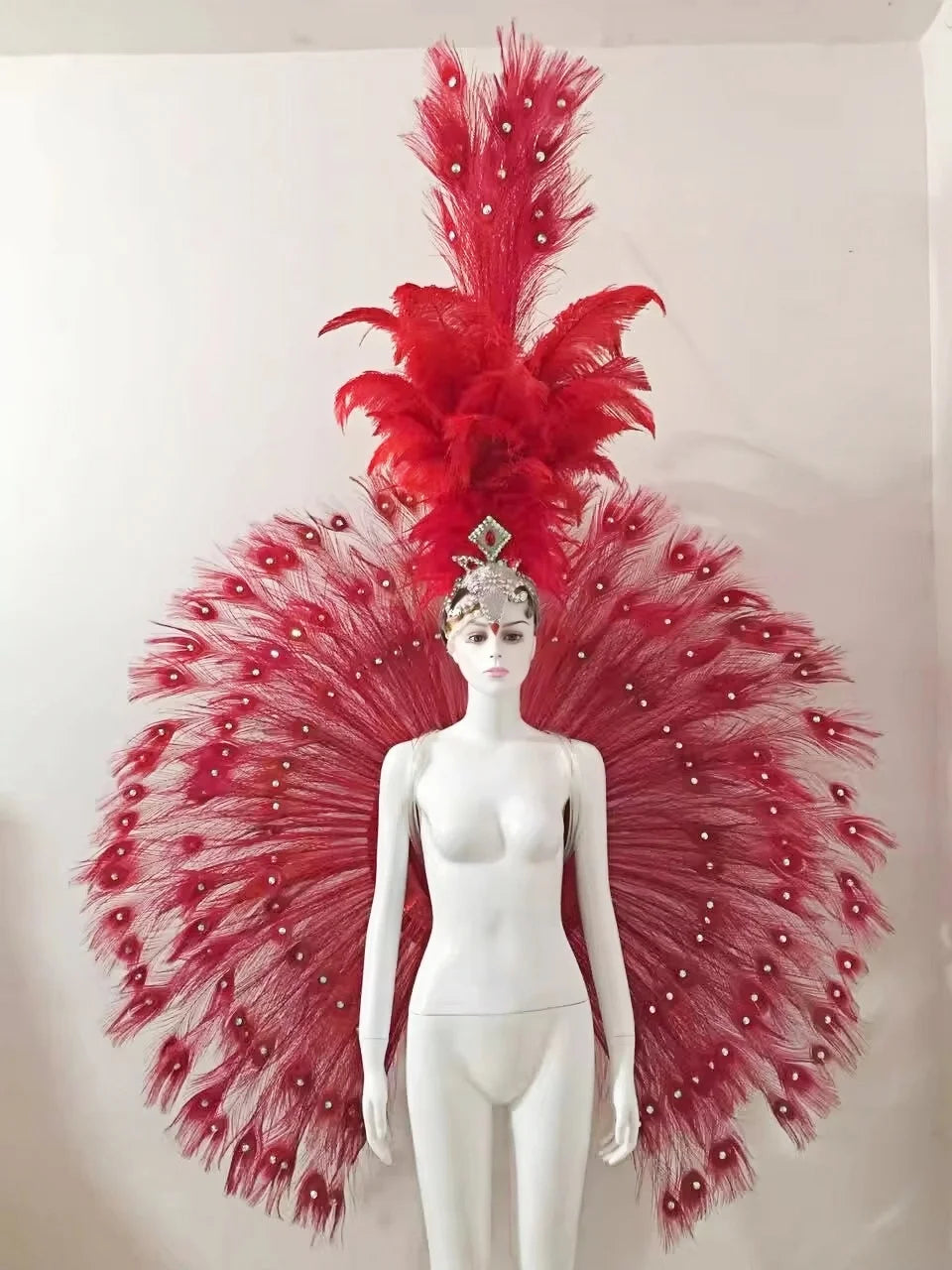 Showgirl Feather Backpiece and Rhinestone Headdress Set